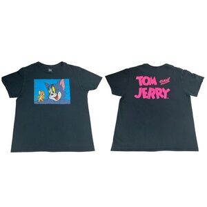 Tom and Jerry Black Graphic Tee Cartoon Shirt Large